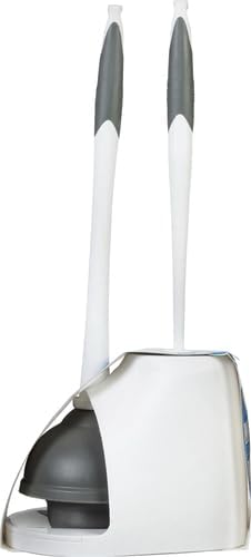Clorox Toilet Plunger and Brush Bowl Set with Holder Caddy Storage for Cleaning Bathroom and Unclogging Toilets, White & Gray (Pack of 12)