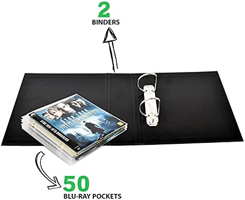 Tarifold Blu-Ray Storage Bundle, 50 Binder Sleeves, 2 Binders, 2-Ring Holes | Holds Blu-ray disc, booklet and cover art, secure flap, 25 sleeves per binder, polypropylene, saves up to 70% storage space