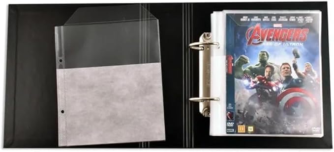 Tarifold Double DVD Binder Sleeves with Closing Flap, 2-Ring Holes, 50 Pack | Holds 2 DVD's, cover art & booklet, felt insert, reinforced 2-ring binder holes, polypropylene, saves up to 70% storage space