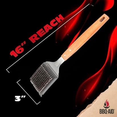 Grill Brush and Scraper for Barbecue – Grill Brush for Outdoor Grill with Extended, Large Wooden Handle and Replaceable Stainless Steel Bristles Head –No Scratch- BBQ Grill Brush for Any Grill
