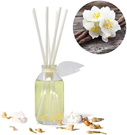 Reed Diffuser Set - Jasmine Vanilla Scented Diffuser with Sticks | Home Fragrance Reed Diffuser for Bedroom, Bathroom Shelf Décor, with Real Rose Flowers in the Bottle - Made in the USA