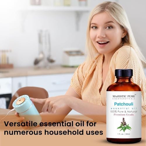 Majestic Pure Patchouli Essential Oil for Diffuser - 1 Fl Oz | 100% Natural Essentials Oils for Aromatherapy, Massage, Steam inhalation, Air Freshing, Soap and Candle Making