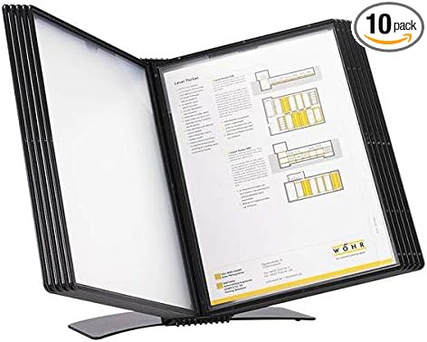 Tarifold Desktop Reference System, 10 Pockets, Easy-Load Design, Black | 10 double-sided polypropylene pockets hold 20 letter-size sheets, sturdy metal base, quick-find indexing, easy to assemble