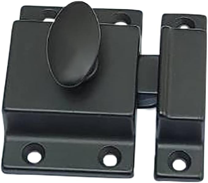 QCAA Traditional Large Oval Turn Cabinet Latch, Solid Brass, 2", for Cupboard & Other Furniture, Matte Black, 1 Pack, Made in Taiwan