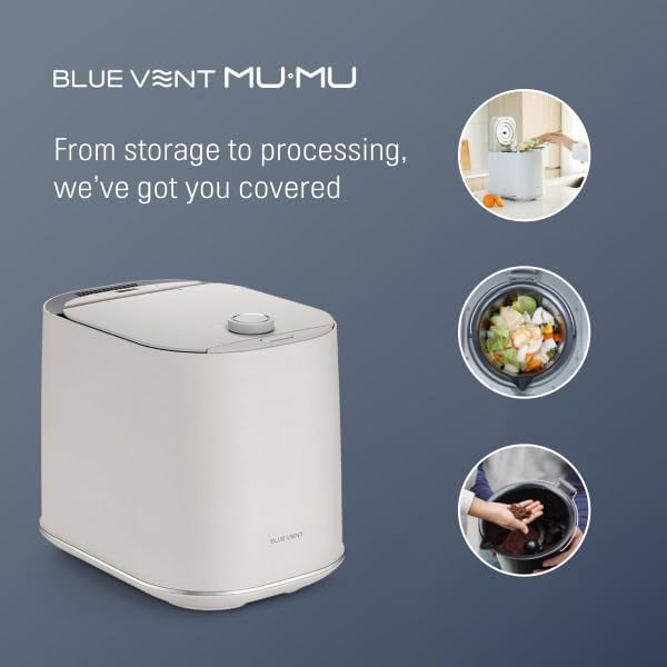 THINKWARE BLUEVENT MUMU Smart AI Electric Food Composter, 4L, Odorless | Quiet 20 dB, Green Mode, kitchen countertop size, turns food waste into compost in 4-8 hours