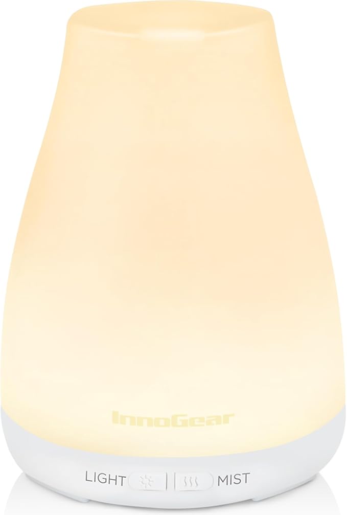 InnoGear Essential Oil Diffuser Ultrasonic Diffusers for Home, Basic White | Cool Mist Humidifier, Aromatherapy, Large Room, Run up to 8hrs, Waterless Auto Off, 7 Lights, Living Room, Quiet Operation