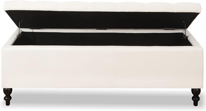 Storage Ottoman 50.2 Inches Upholstered Fabric Storage Ottoman Bench，Button Tufted Ottoman with Storage for Living Room，Bedroom End of Bed Bench Withstands 304lbs (Ivory)