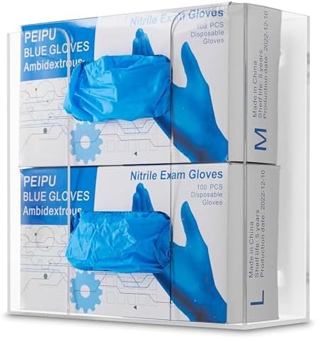 Stock Your Home Double Acrylic Gloves Dispenser (2 Pack) Tissue Box Shelf, Glove Holder Wall Mount, For Kitchen, Cleaning Closet, Exam, Office