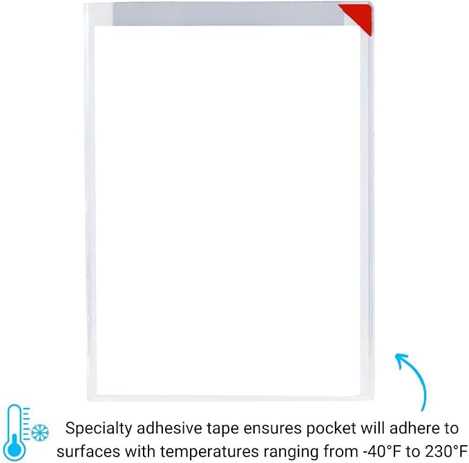 Tarifold Sub-Zero Signage Pockets, 9 x 12 Inches, 10 Pack | 10 clear signage pockets, 9 x 12 inches, water-resistant protection, permanent adhesive, fits Letter or A4 documents