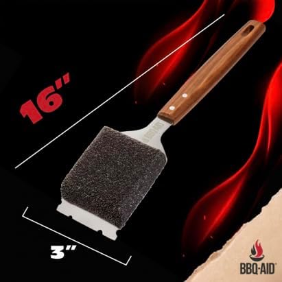 Bristle Free Grill Brush Cleaner and Scraper for Barbecue, Replaceable Head | Bristle-Free Grill Brush with Replaceable Head & Acacia Wood Handle. Heavy-Duty Scraper, No-Scratch BBQ Grate Cleaning.