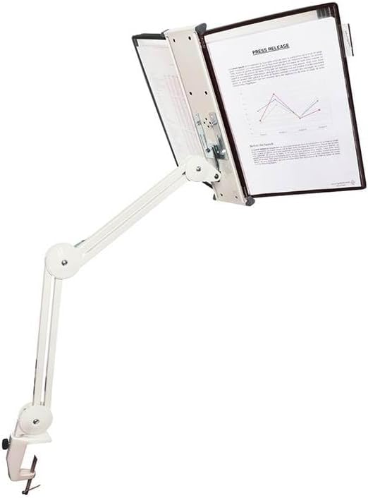 Tarifold Swing Arm Reference Display System, 10 Pockets, Black | Adjustable swing arm with table clamp, 360-degree swivel design, 10 double-sided pockets, holds 20 letter-size sheets