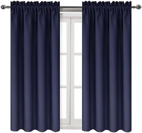 DWCN Navy Room Darkening Blackout Curtains - Thermal Insulated Privacy Energy Saving Window Curtain Drapes 42 x 54 inch Length, Set of 2 Bedroom Living Room Curtains