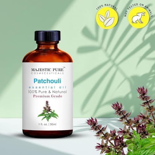 Majestic Pure Patchouli Essential Oil for Diffuser - 1 Fl Oz | 100% Natural Essentials Oils for Aromatherapy, Massage, Steam inhalation, Air Freshing, Soap and Candle Making