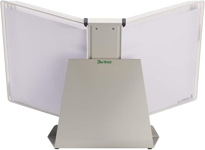 Tarifold Desktop Reference Display System, 10 Pockets, White | 10 double-sided PVC pockets hold 20 letter-size sheets, sturdy metal base, quick-find indexing, easy to assemble