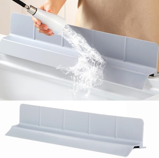 Silicone kitchen sink splash guard -Extra Large self draining bathroom/island splash guard（23 * 3.5 * 3.9 inch ）,7 suction cups for anti slip and strong stability, durable and easy to clean (gray)