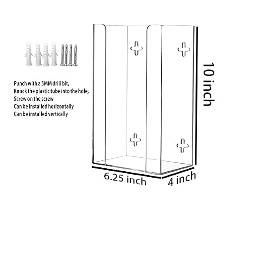 Cq acrylic Clear Wall Floating Glove Rack and Glove Box Dispenser Holder 10"x6.25"x4”,Pack of 1