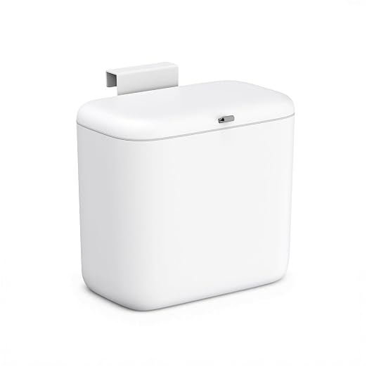 MUEE Hanging Trash Can with Lid for Kitchen, Garbage Can 1.8 Gal/6.8L | Food Waste Bin for Counter Top or Under Sink, Mountable Garbage Can for Cupboard/Bathroom/Bedroom/Office/RV, Matte White