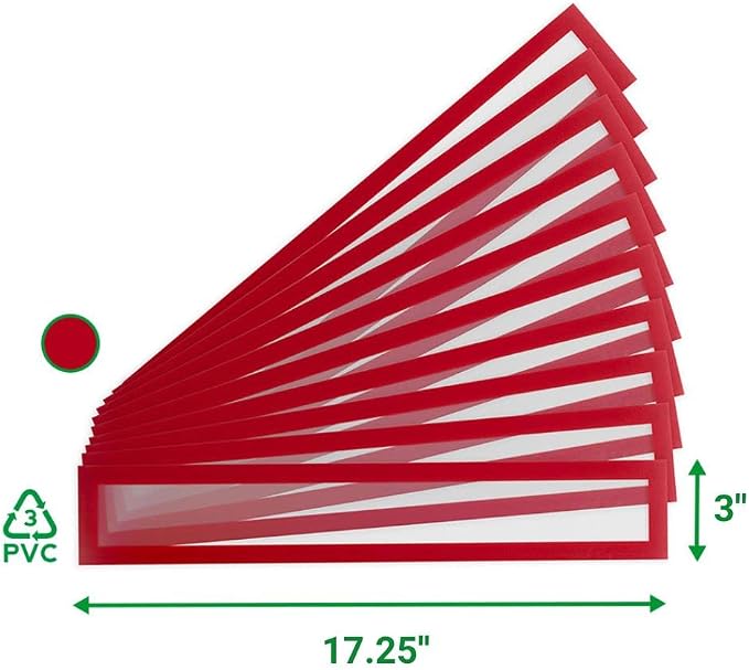 Tarifold Magnetic PRO Title Frames, 17.25 x 3 Inches, Red, 10 Pack | 10 magnetic title frames, 17.25 x 3 inches, red border, anti-glare PVC, quick document changes