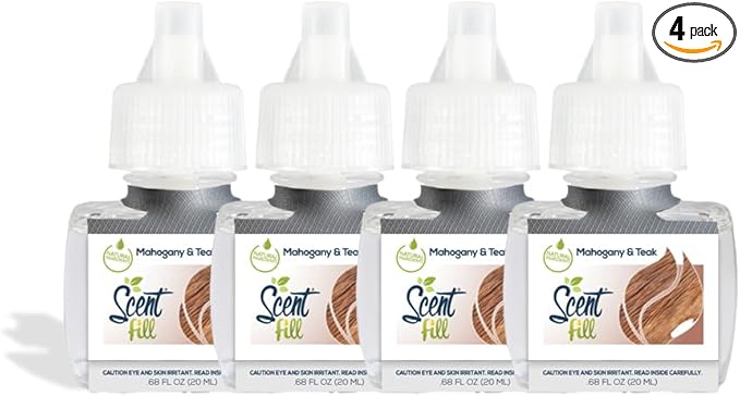 Scent Fill Mahogany & Teak Plug in Air Freshener, 4 Scented Oil Refills