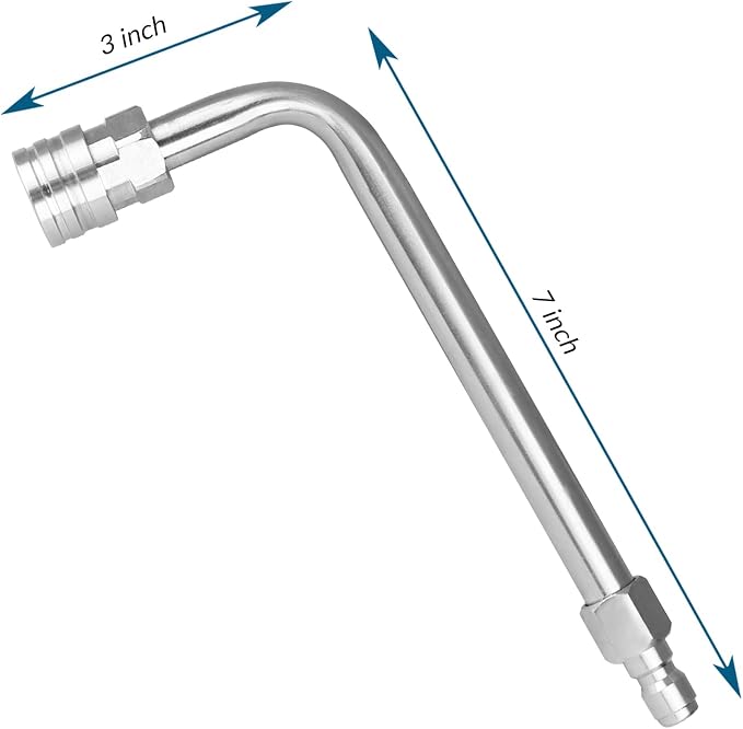 Pressure Washer Gutter Rod, 7 inch 90 Degree Curved Angled Stainless Steel lance, Pressure Washer Gutter Cleaner Attachment with 1/4 Inch Quick Connect