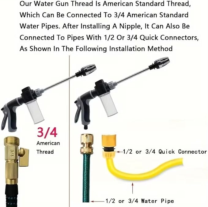 High Pressure Garden Hose Nozzle Sprayer with Plastic Soap Foam Dispenser Bottle, Heavy Duty Car Wash Foam Gun, Adjustable Nozzle for Gardening, Solar Panel Cleaning, Pet Showering