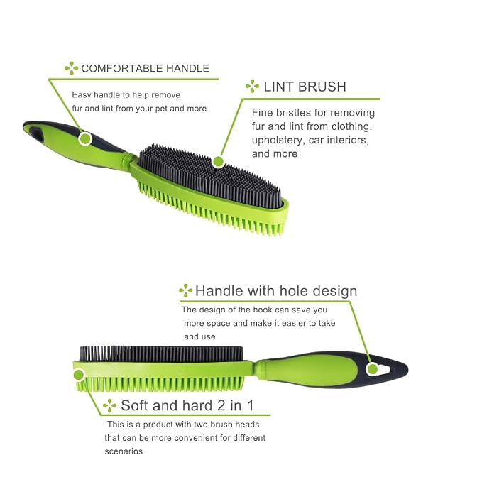 Premium Rubber Pet Hair Brush - Removes Hair from Couches & Pets' Coats Set