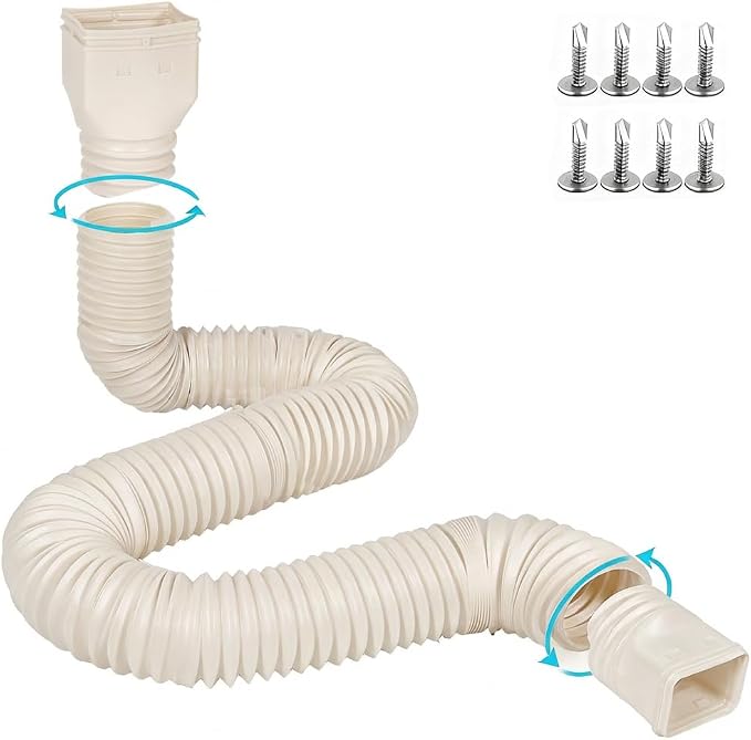 plusgutter 16.5ft Long Gutter Downspout Extensions Flexible, 4" Diameter Drain Downspout Extender, Down Spout Drain Extender for Rainwater Drainage, Extendable from 3.4ft to 16.5ft(1Pack Limestone)