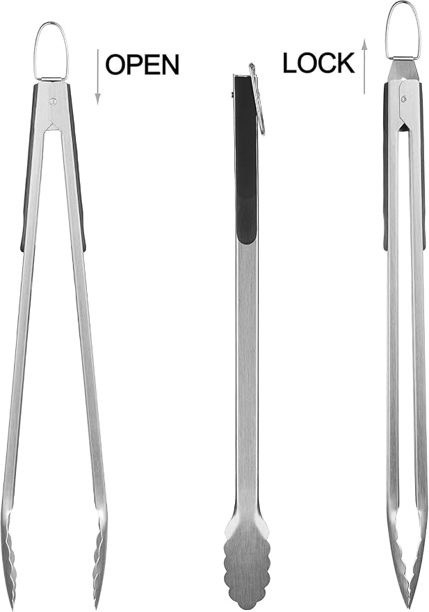 grilljoy 8PCS BBQ Grill Tools Set with Extra Thick Stainless Steel Spatula, Fork, Tongs & Cleaning Brush - Complete Barbecue Accessories Kit with Portable Bag - Perfect Grill Gifts for Father's Day