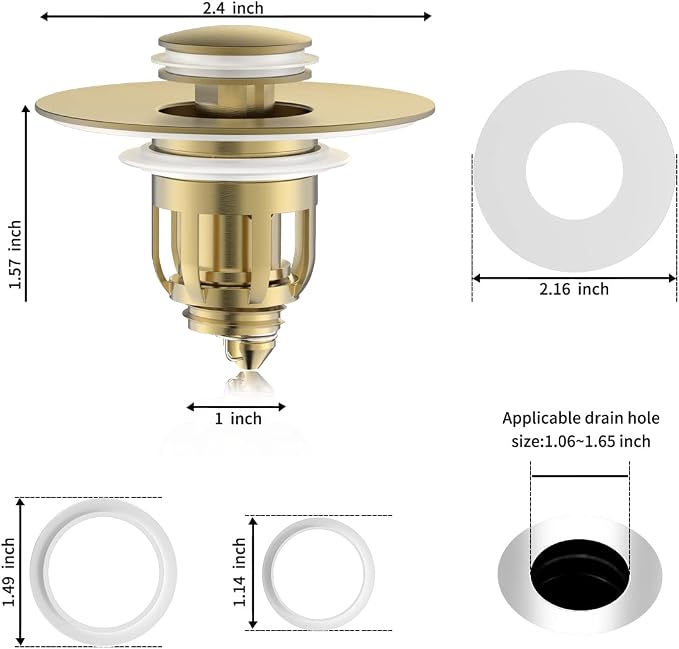 MUAIOLAUS Universal Bathroom Sink Stopper, Pop Up Sink Stopper with Basket Hair Catcher, Anti Clogging Sink Drain Filter for 1.06"-1.65" Drain Holes
