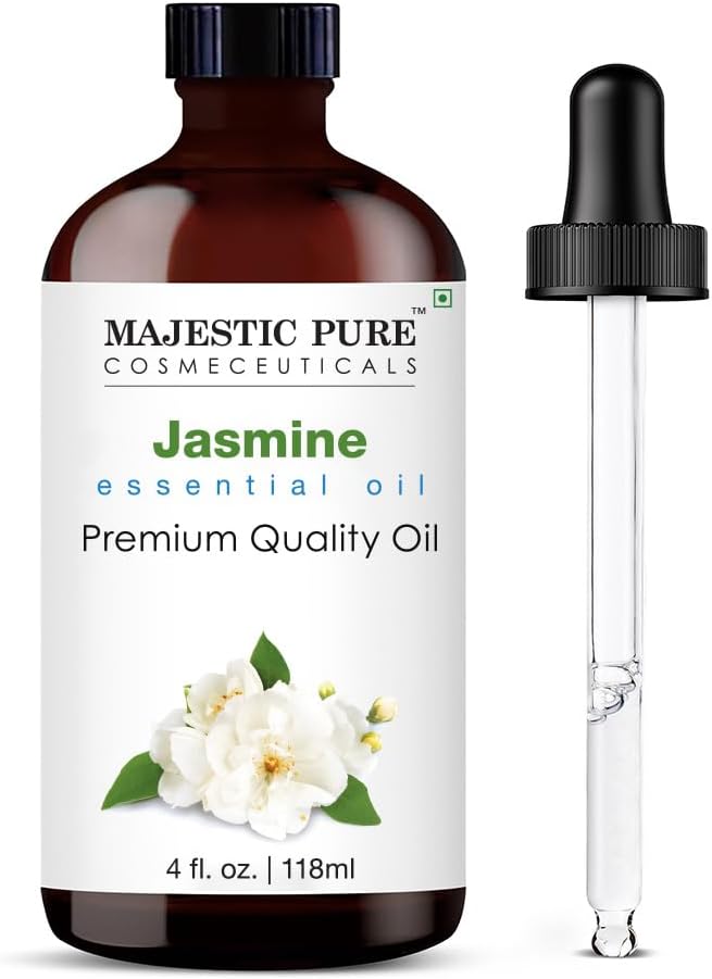 Majestic Pure Jasmine Essential Oil for Diffuser - 4 Fl Oz | 100% Pure & Natural Essentials Oils for aromatherapy, massage blends and DIY home fragrance projects, Massage and room sprays