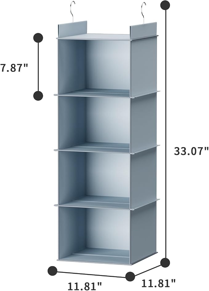 YOUDENOVA Hanging Closet Organizer, 4-Shelf Closet Hanging Shelves, Grey