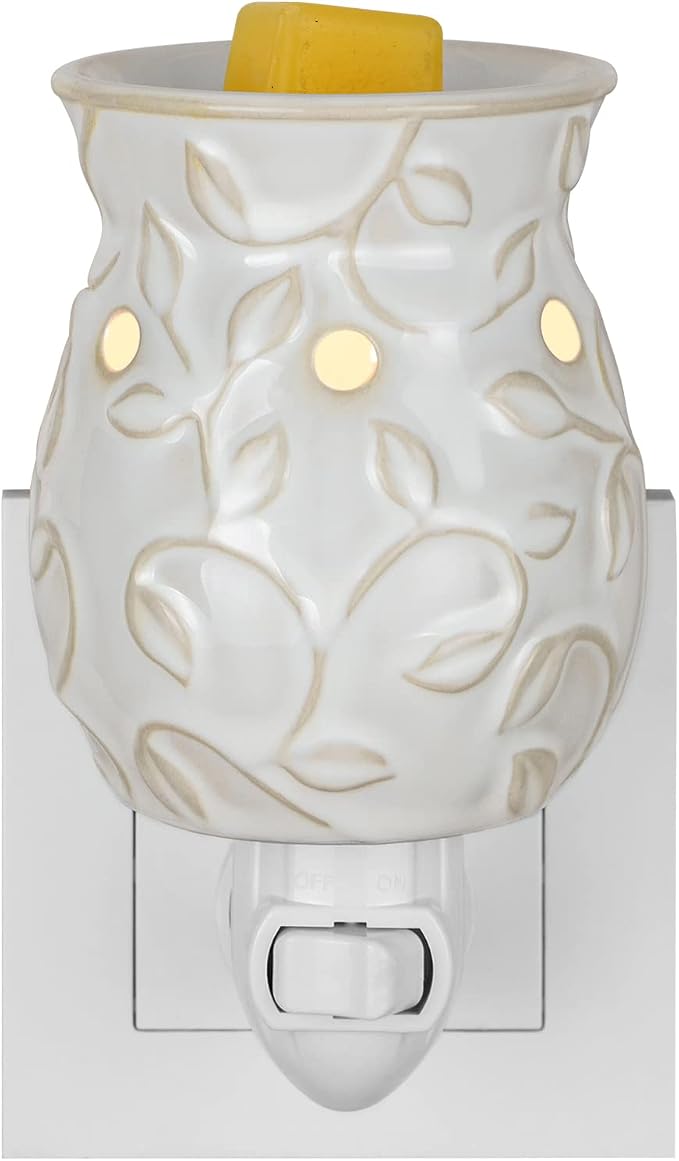 Candle Warmer Wax Melt Warmer Wax Warmer for Scented Wax Night Light Plug in with One More Bulb Home Fragrance Home Decor Wall Decor Bas-Relief Craft (Ivy)