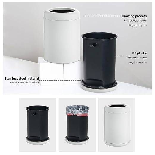 White Bathroom Trash can,10L/2.6GAL, Open Top Wastebasket Bin,Garbage Can for Bathroom,Living Room,Office,Kitchen,Bedroom,Hotel (White)
