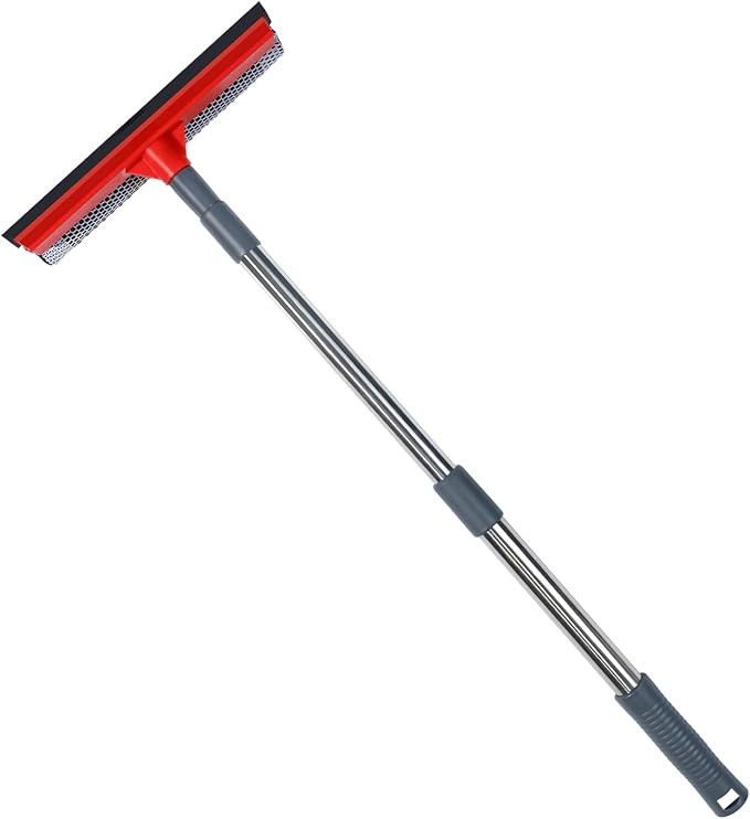 Professional Window Squeegee, 2-in-1 Window Cleaning Squeegee with Extendable Stainless Steel Handle (19.1"-36.6"), Sponge Window Squeegee, Suitable for Gas Stations, Glass, and Shower Cleaning