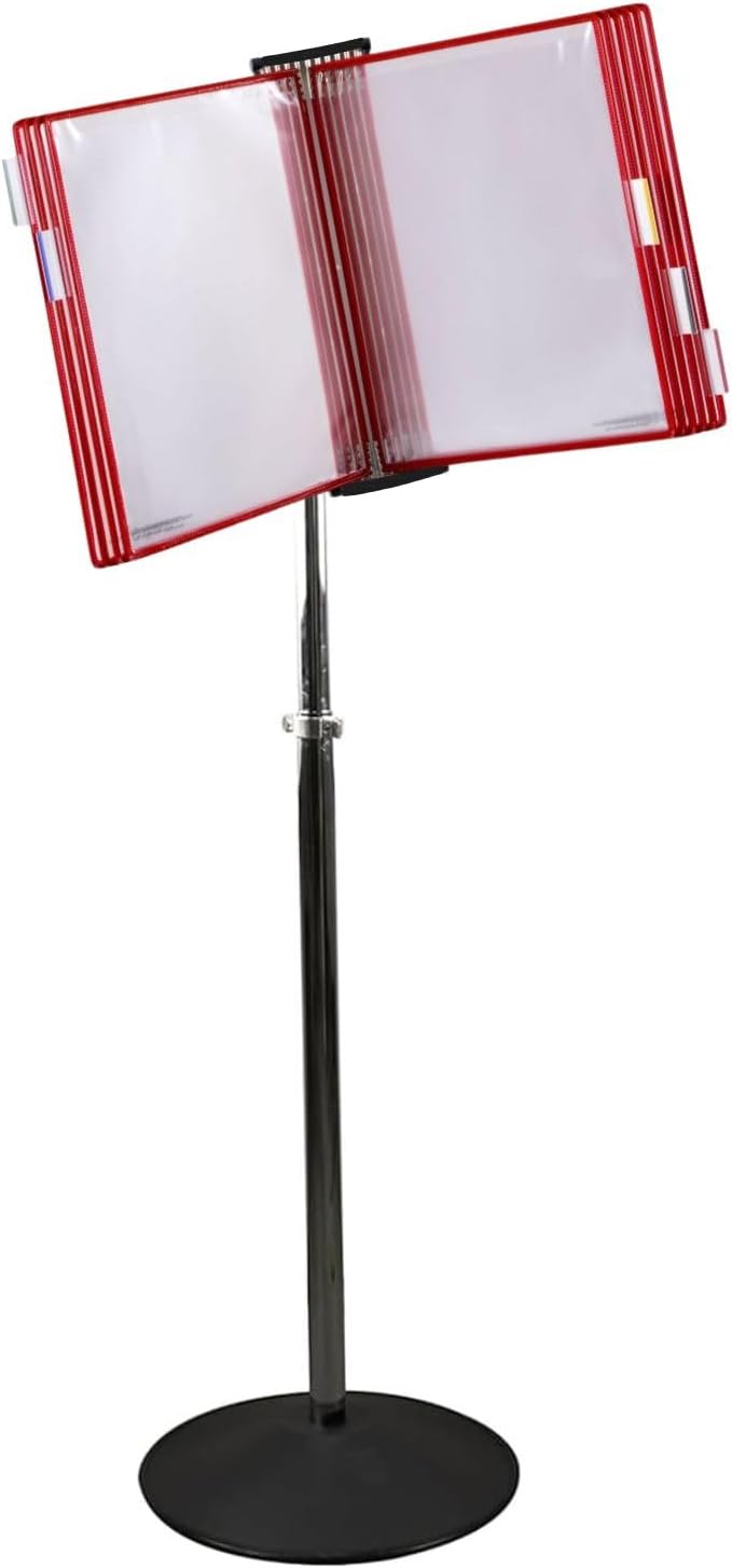 Tarifold Adjustable Floor Reference Display Stand, 10 Pockets, Red | 10 double-sided pockets hold 20 letter-size sheets, adjustable floor stand, durable metal bracket, easy to assemble