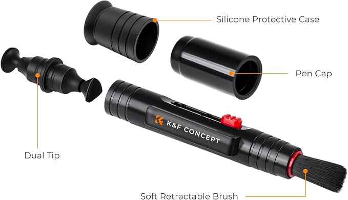 K&F CONCEPT Professional Lens Cleaning Pen with Cleaning Soft Brush | 3-in-1 Cleaning Effect,Telescopic Button,Deep Cleaning,for Nikon Sony Canon Camera Optical Lenses,Easy to Carry,MP01