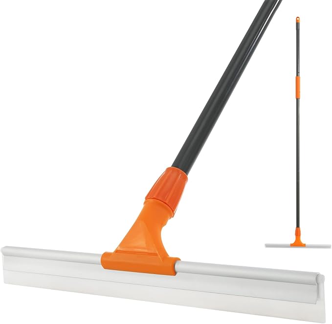 CLEANHOME Silicone Floor Squeegee for Shower Glass, Floor, and Garage | Heavy-Duty Pet Hair Remover, Bathroom Tile Cleaner, Window Wiper - Flexible, No Streaks, Compact Storage