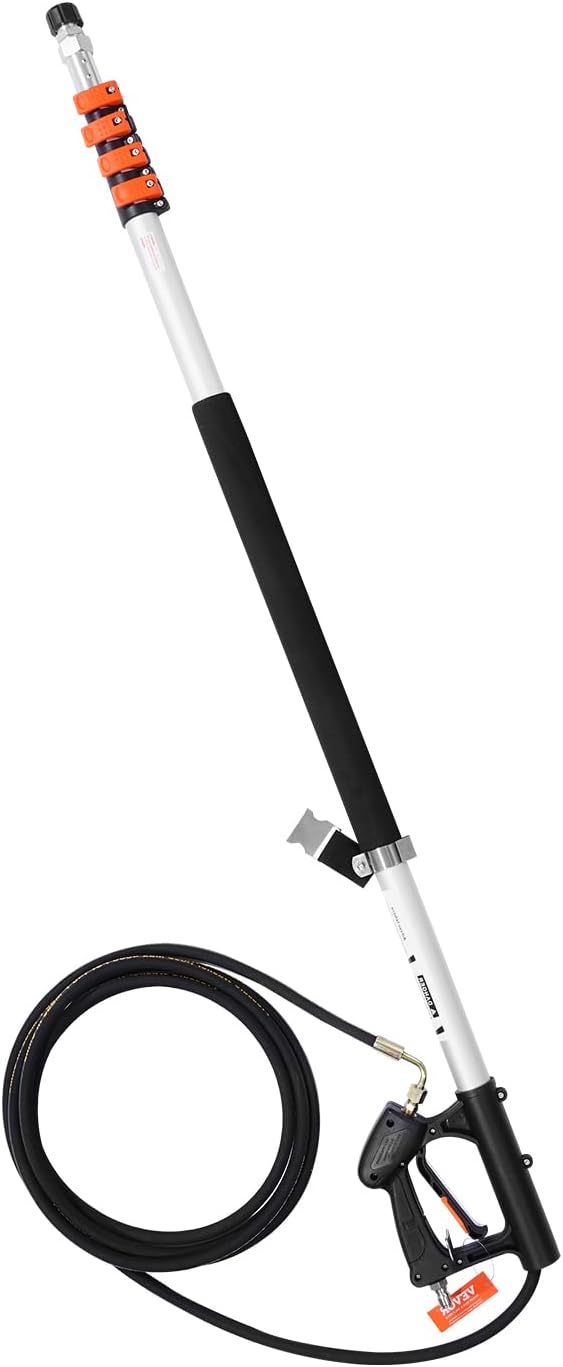 VEVOR Pressure Washer Telescoping Wand, 21 ft, 4000 psi, Telescopic Spray Wand with Power Washer Extension Wands, Gutter Cleaner, Brush Head, Pivoting Coupler, 7 Spray Nozzles and Support Harness