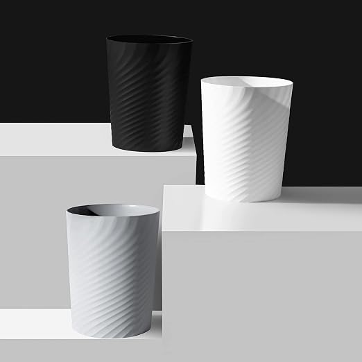 UUJOLY Plastic Small Trash Can Wastebasket, Garbage Container Basket for Bathrooms, Laundry Room, Kitchens, Offices, Kids Rooms, Dorms, 1.8 Gallon, White, 3 Pack | Sturdy-Easy to Clean, Bathroom, Laundry Room, Kitchen, Office, Kids Room, Dorm, Bedroom,...