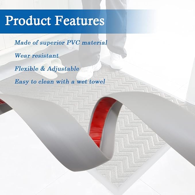 Floor Transition Strip Self Adhesive Carpet & Flooring Transitions Edging Trim Strip PVC Threshold Transitions Suitable for Threshold Height Less Than 5mm (20Ft, Gray)