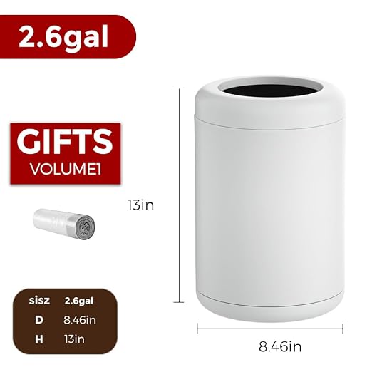 White Bathroom Trash can,10L/2.6GAL, Open Top Wastebasket Bin,Garbage Can for Bathroom,Living Room,Office,Kitchen,Bedroom,Hotel (White)
