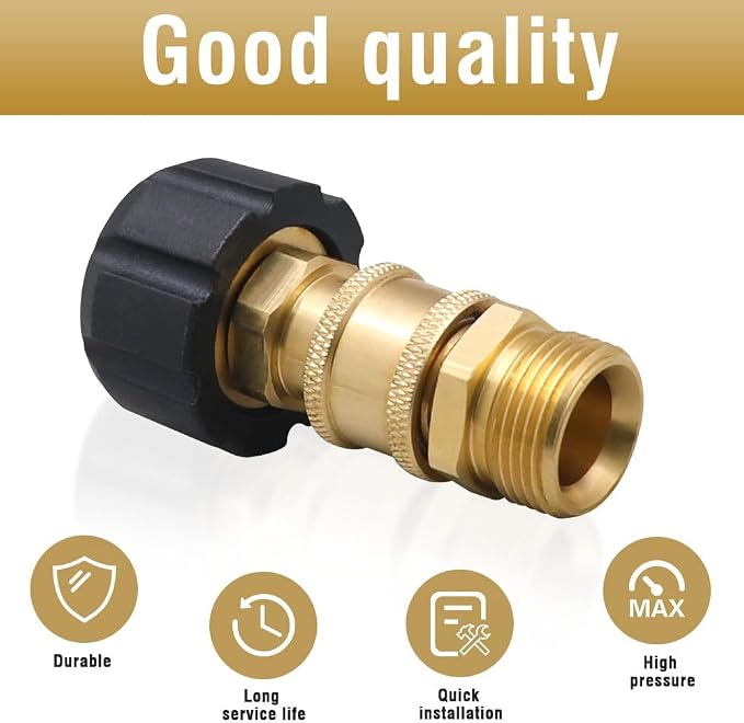 Quick Connect Pressure Washer Adapter Set For Pressure Washer Gun | For Patio Cleaning/Maintaining Outdoor Equipment, M22-14mm Female to 1/4" Socket, Male to 1/4" Plug, Quick Installation,Brass