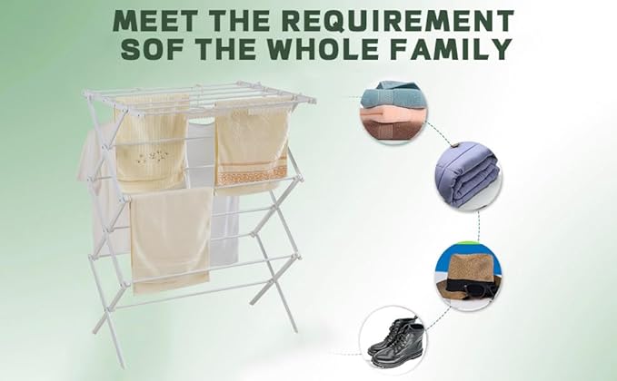 3 Tiers Foldable Clothes Drying Rack, Vertical Laundry Rack Portable and Collapsible for Storage Indoor Outdoor, Pearly White