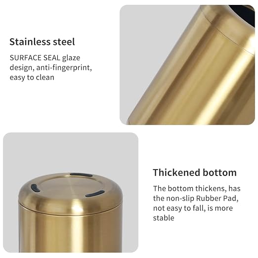 10 L/2.6Gallon,Brass Trash can,Brushed Bathroom Trash Can, Gold Wastebaske for Bathroom,Living Room,Office,Kitchen,Bedroom,Hotel (Gold)