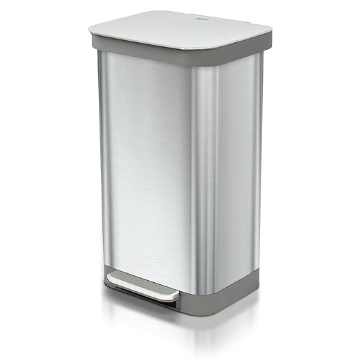 Glad Stainless Steel Step Trash Can, Series 2 with Clorox Protection - Large Metal Kitchen Garbage Bin with Soft Close Lid, Foot Pedal and Waste Bag Roll Holder, 20 Gallon