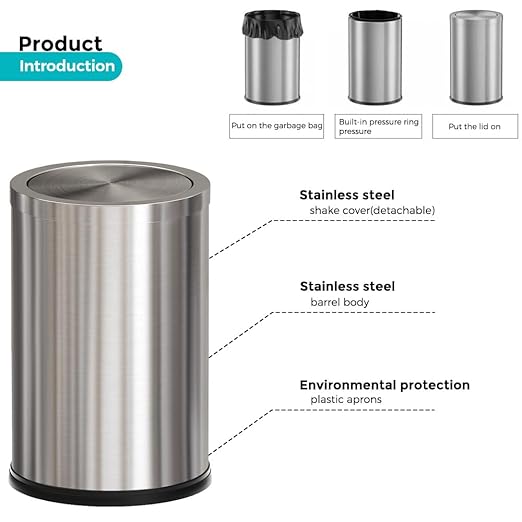 18L Stainless Steel Bathroom Trash Can, Silver