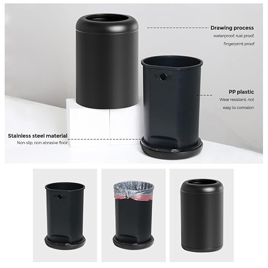 10L/2.6GAL Black BathroomTrash can,Open Top,Office Wastebasket,Small Garbage Can for Bathroom,Living Room,Office,Kitchen,Bedroom,Hotel (Black)