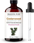 Majestic Pure Cedarwood Essential Oil for Diffuser - 4 Fl Oz | 100% Natural Essentials Oils for Aromatherapy, Massage, Steam inhalation, Air Freshing, Soap and Candle Making