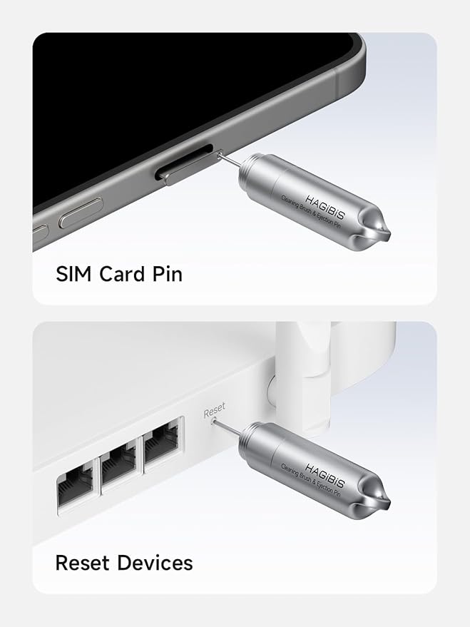 Hagibis SIM Card Ejector Tray Removal Tool with Cleaning Brush, 2 in 1 EDC Portable Keychain Eject Pins Reset Needle Opener Cleaning Pen for iPhone Airpods Pro (CP02)