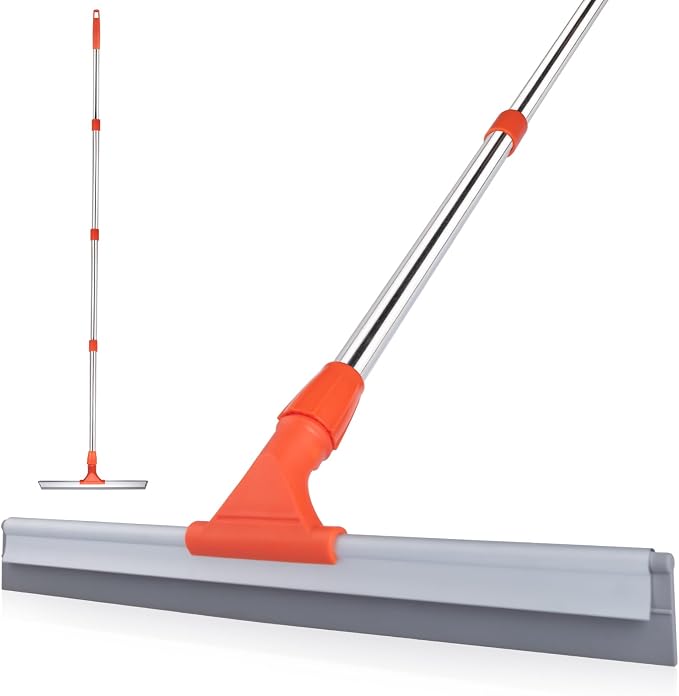Floor Squeegee with 60" Stainless Steel Handle, 17.2" Silicone Blade Floor Scrubber for Bathroom, Shower, Garage, Tile, Window and Water Removal
